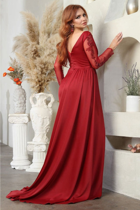 Beaded Embellished Side Sash Evening Dress - May Queen MQ2008