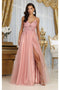 May Queen MQ2011 Spaghetti Strap Tulle Evening Gown with Floral Embellishments