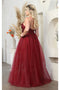 May Queen MQ2011 Spaghetti Strap Tulle Evening Gown with Floral Embellishments