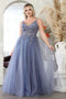 May Queen MQ2015 Sleeveless Tulle Evening Gown with 3D Floral Embellishments