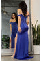 May Queen MQ2018 Off-Shoulder Plus Size Prom Dress with Lace Appliqué