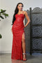 May Queen MQ2020 Sequin Corset Evening Gown with Spaghetti Straps and High Slit