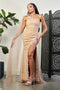 May Queen MQ2022 Asymmetrical Glitter Black-Tie Dress in Cappuccino