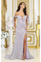 May Queen MQ2023 Off-Shoulder Sequin Prom Evening Gown with Bow in Lilac