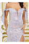 May Queen MQ2023 Off-Shoulder Sequin Prom Evening Gown with Bow in Lilac