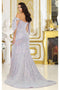 May Queen MQ2023 Off-Shoulder Sequin Prom Evening Gown with Bow in Lilac