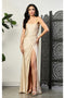 May Queen MQ2026 Strappy Corset Formal Gown with High Slit for Prom