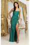 May Queen MQ2026 Strappy Corset Formal Gown with High Slit for Prom