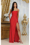 May Queen MQ2026 Strappy Corset Formal Gown with High Slit for Prom