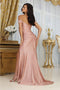 May Queen MQ2027 Glitter Illusion Ruched Red Carpet Gown