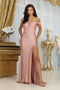 May Queen MQ2027 Glitter Illusion Ruched Red Carpet Gown