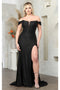 May Queen MQ2027B Off-The-Shoulder Plus Size Black Stretch Formal Gown