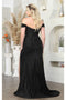 May Queen MQ2027B Off-The-Shoulder Plus Size Black Stretch Formal Gown