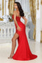 May Queen MQ2032 Spaghetti Strap Embellished Evening Gown with Slit