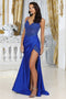 May Queen MQ2032 Spaghetti Strap Embellished Evening Gown with Slit