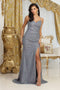 May Queen MQ2035 Spaghetti Strap Sequin Gala Gown with Side Slit