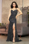 May Queen MQ2035 Spaghetti Strap Sequin Gala Gown with Side Slit