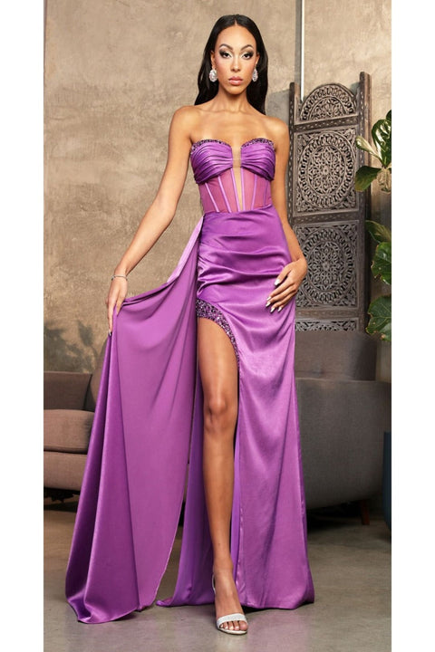 May Queen MQ2039 Sweetheart Neckline High Slit Long Pageant Gown