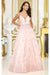 May Queen MQ2045 Blush Floral Corset Back Sleeveless Pageant Gown