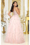 May Queen MQ2045 Blush Floral Corset Back Sleeveless Pageant Gown