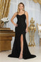 May Queen MQ2049 Beaded Sleeveless Corset Bodice Black Evening Gown