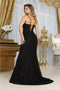 May Queen MQ2049 Beaded Sleeveless Corset Bodice Black Evening Gown