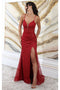 May Queen MQ2054 Spaghetti Strap High Slit Long Gala Gown