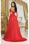 May Queen MQ2056 Off-Shoulder Taffeta High Slit Formal Long Gown