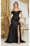 May Queen MQ2056 Off-Shoulder Taffeta High Slit Formal Long Gown