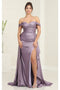 May Queen MQ2056 Off-Shoulder Taffeta High Slit Formal Long Gown