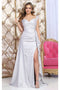 May Queen MQ2056 Off-Shoulder Taffeta High Slit Formal Long Gown