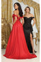 May Queen MQ2056 Off-Shoulder Taffeta High Slit Formal Long Gown