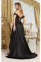 May Queen MQ2056 Off-Shoulder Taffeta High Slit Formal Long Gown