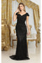 May Queen MQ2062 Floral Appliqué Long Mesh Evening Dress