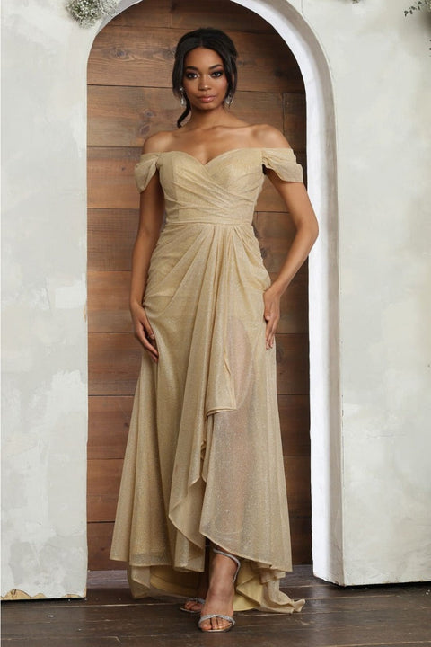 May Queen MQ2063 Off-Shoulder Ruched Mother of the Bride Dress