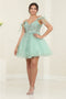 May Queen MQ2066 Sheer Bodice Floral Embellished Short Graduation Dress