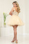 May Queen MQ2066 Sheer Bodice Floral Embellished Short Graduation Dress