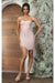 May Queen MQ2077 Corset Bodice Mini Slit Sleeveless Sequin Cocktail Dress