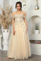 May Queen MQ2079 Off-Shoulder Shimmering Glitter A-Line Long Prom Gown