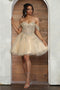 May Queen MQ2080 Sweetheart Leafy Appliqué Corset A-Line Short Hoco Dress