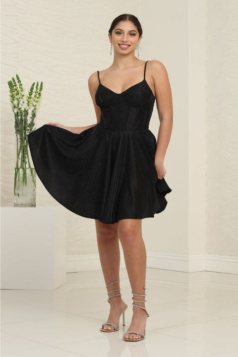 May Queen MQ2096 Spaghetti Strap Floral Applique Cocktail Dress