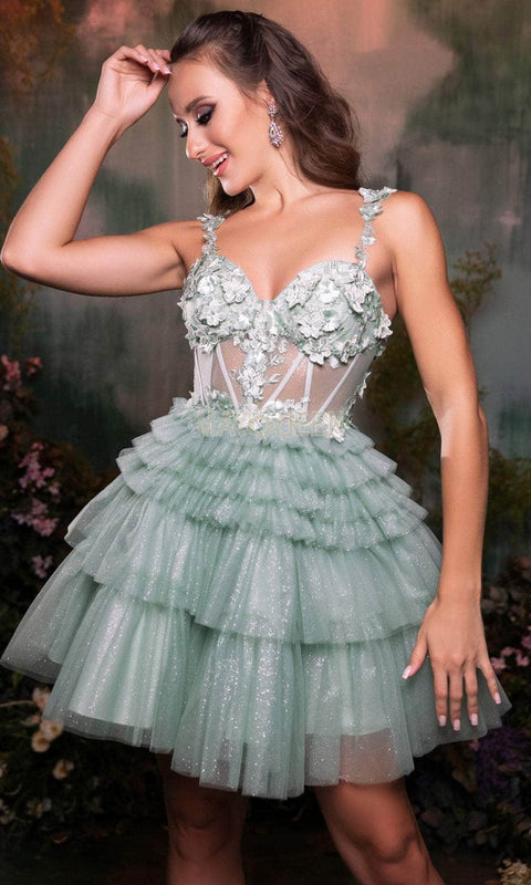 May Queen MQ2097 Floral A-Line Cocktail Dress with Elegant Silhouette