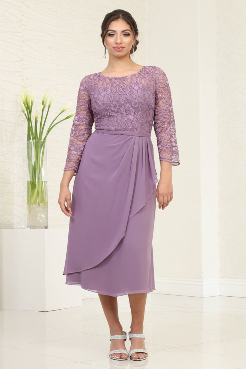 May Queen MQ2100 3/4 Sleeves Tea Length Mother of the Bride Dress–  sheerdreamz