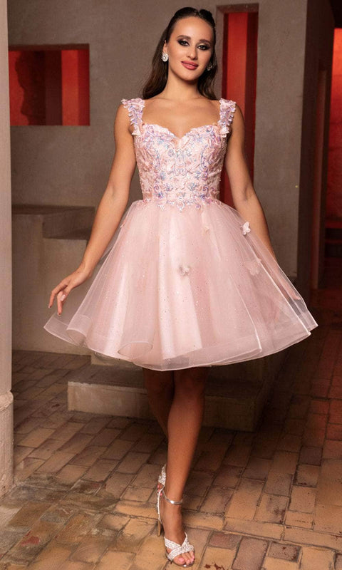 May Queen MQ2105 Floral A-Line Cocktail Dress with Elegant Silhouette