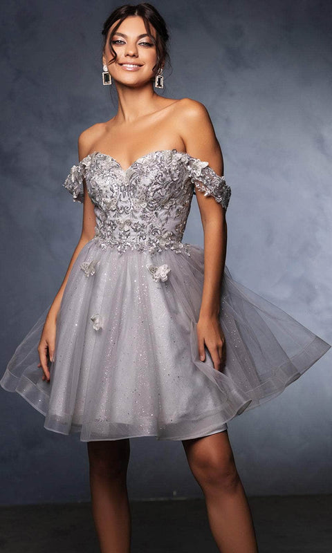 May Queen MQ2105 Floral A-Line Cocktail Dress with Elegant Silhouette