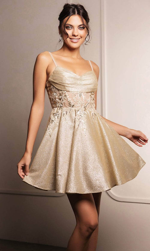 May Queen MQ2107 - Floral V-Neck Cocktail Dress