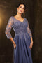 May Queen MQ2108 Tea-Length Illusion V-Neck Dress