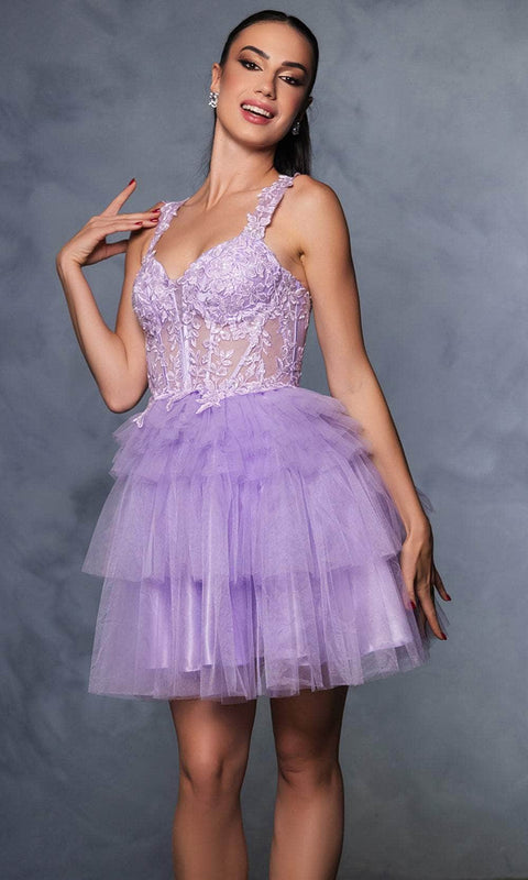 May Queen MQ2116 Ruffle V-Neck Cocktail Dress with Stylish Silhouette