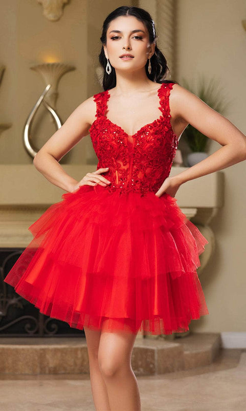 May Queen MQ2116 Ruffle V-Neck Cocktail Dress with Stylish Silhouette