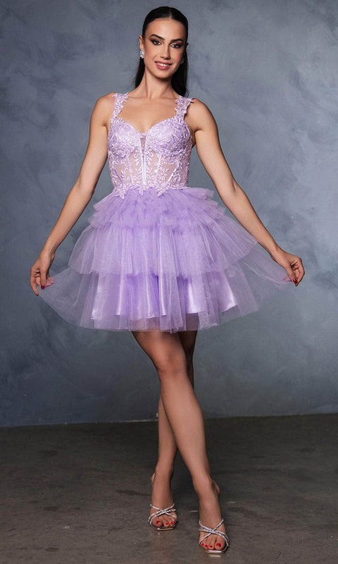 May Queen MQ2116 Ruffle V-Neck Cocktail Dress with Stylish Silhouette